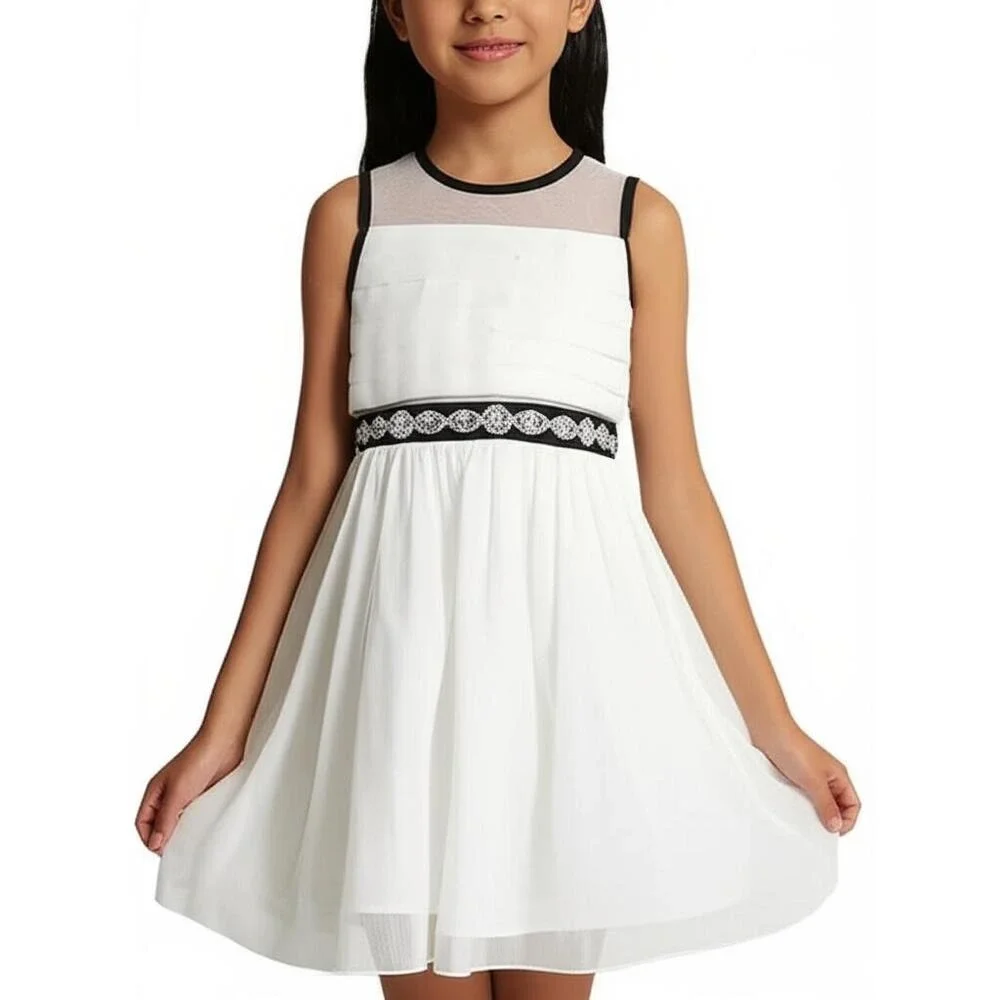 Sequin Hearts Girls 10 White Tulle Rhinestone Fit Flare Flower Girl Party Dress